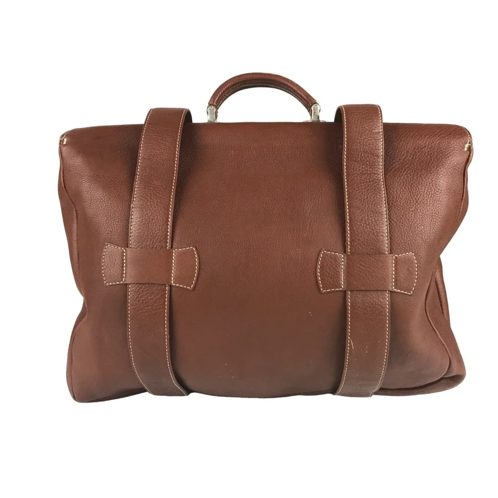 Abitare Briefcase‎ Document Bag Mens Brown Genuine Leather Top Handle Push Lock